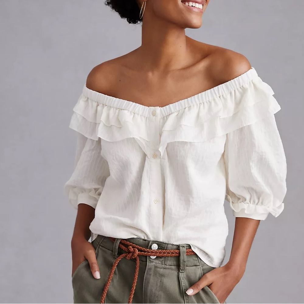 Maeve Ruffle-Neck Puff-Sleeved Blouse